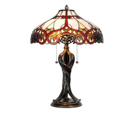 Barna polirezin talpú lámpa Tiffany üvegbúrával 41x56 cm