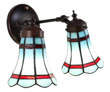 Zidna lampa od smeđeg željeza i Tiffany plavog stakla 30x23x23 cm