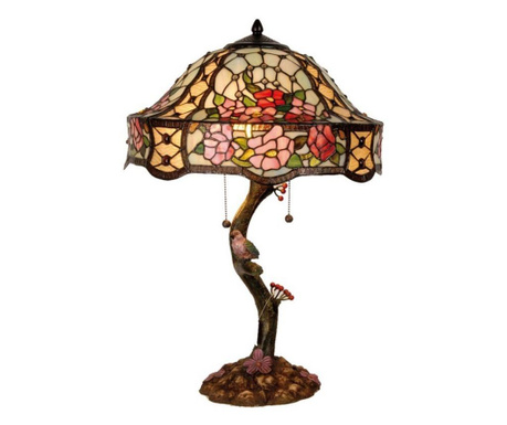 Настолна лампа с Основа от От Полирезин Кафяво И Абажур От стъкло Tiffany 45x62 См