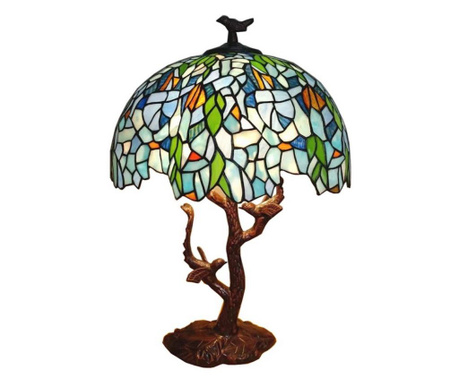 Настолна лампа с Основа от От Полирезин Кафяво И Абажур От стъкло Tiffany 42x49 См
