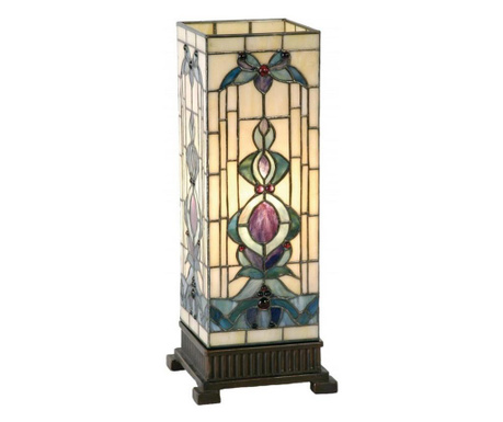 Svetilka z rjavim podstavkom iz poliresina in steklenim senčnikom Tiffany 18x18x45 cm