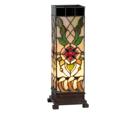 Barna polirezin talpú lámpa Tiffany üvegbúrával 12x12x35 cm