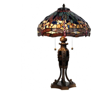 Настолна лампа с Основа от От Полирезин Кафяво И Абажур От стъкло Tiffany 42x64 См