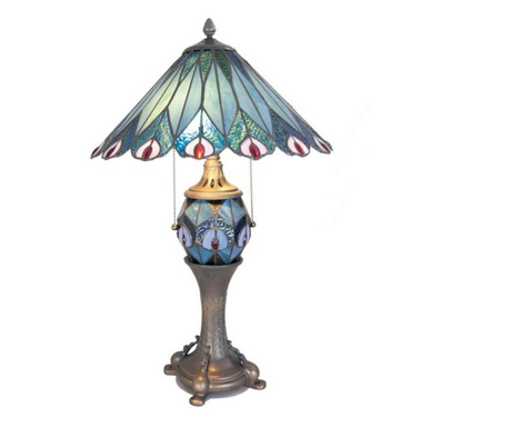 Barna polirezin talpú lámpa Tiffany üvegbúrával 40x65 cm