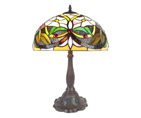 Barna polirezin talpú lámpa Tiffany üvegbúrával 41x58 cm