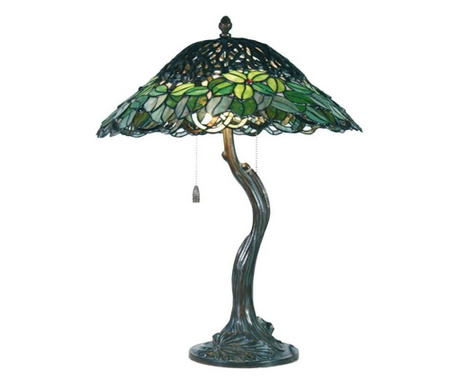 Barna polirezin talpú lámpa Tiffany üvegbúrával 47x58 cm