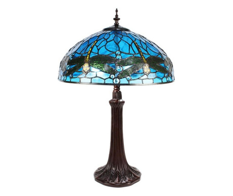 Barna polirezin talpú lámpa Tiffany kék üvegbúrával 41x57 cm