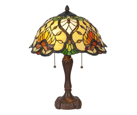 Barna polirezin talpú lámpa Tiffany üvegbúrával 40x50 cm
