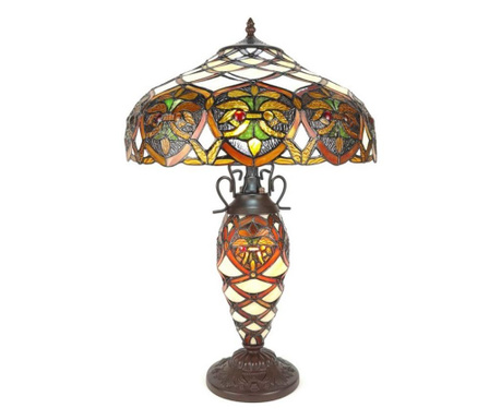 Настолна лампа с Основа от Полирезин Кафяво И Абажур стъкло Tiffany 41x58 См