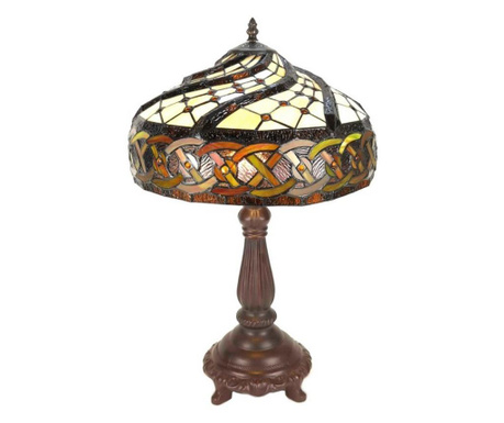 Barna polirezin talpú lámpa Tiffany üvegbúrával 38x57 cm