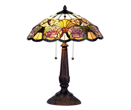 Barna polirezin talpú lámpa Tiffany üvegbúrával 44x57 cm