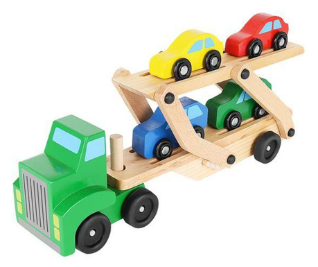 Дървен камион - влекач + комплект коли