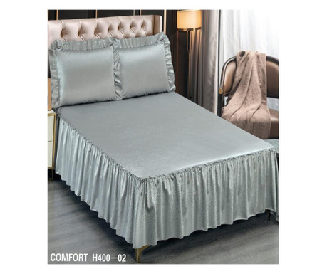 Fodros ágytakaró, szatén anyag, 2 személyes ágy, szürke, h400-02