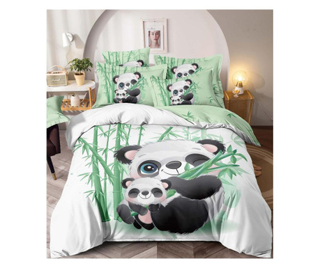 3D finom ágynemű 2 lánnyal, 6 részes, 2 személyes ágy, Panda, FNJD-02