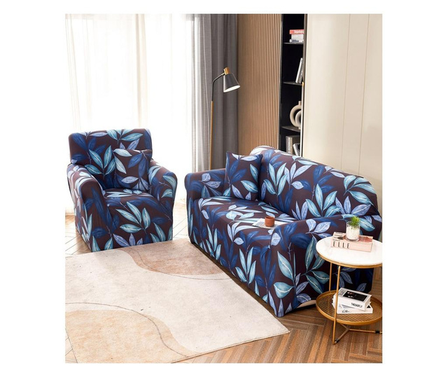 3 személyes kanapé, elasztikus huzat, kék virágok, HEJ3-12