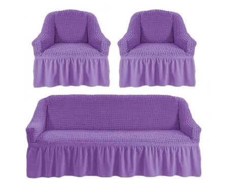Elasztikus és krepp huzatkészlet - 3 személyes kanapé + 2 fotel - lila