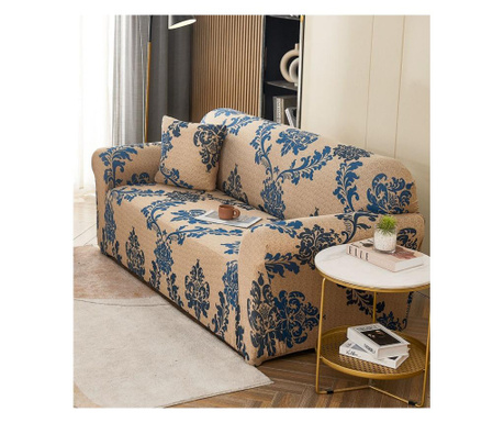Elastyczny pokrowiec na sofę 2 osobową, niebieski wzór, hej2-29