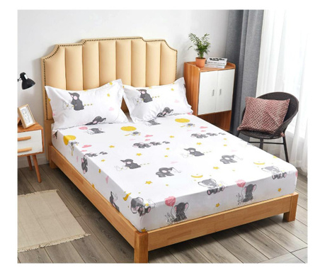 Narzuta na łóżko + 2 poszewki na poduszki - słoń z balonami (rozmiar materaca: 180x200 cm)