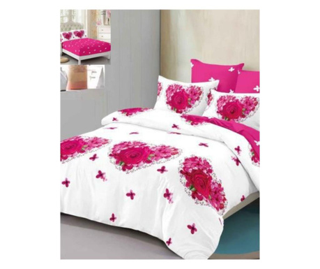 Zestaw cienkiej pościeli, 6-częściowe elastyczne prześcieradło, łóżko 2-osobowe, różowe róże