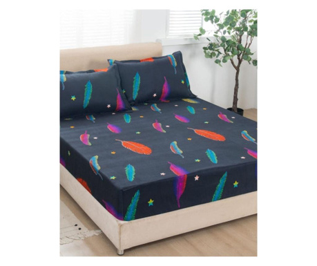 Narzuta na łóżko + 2 poszewki na poduszki - kolorowe pióra