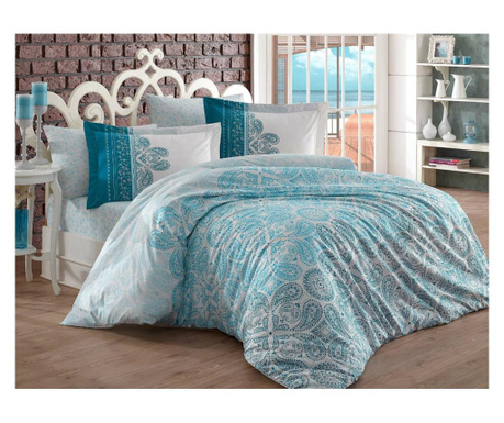 Спално бельо от 100% поплин памук - Двойно легло - Хоби дом - Irene Turquoise - HBP-16