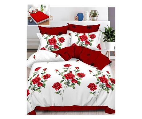 Zestaw cienkiej bielizny, prześcieradło elastyczne, 6 sztuk, łóżko 2-osobowe, czerwona róża, fne-133