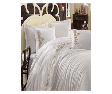 Комплект спално бельо от сатенен памук, 6 части, 2-местно легло, Olivia Beige, LDV-73