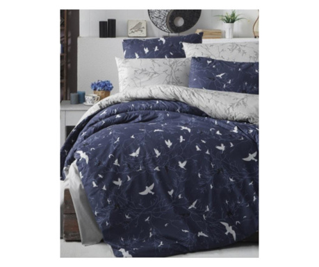 Спален комплект от 100% памук Ranforce, 4 части, легло за 2 човека, Freedom Navy Blue