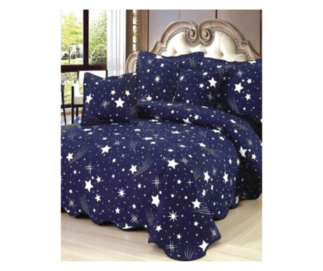 Одеяло за легло и 4 калъфки за възглавници, двойно легло, 100% памук, бели звезди, E-S75
