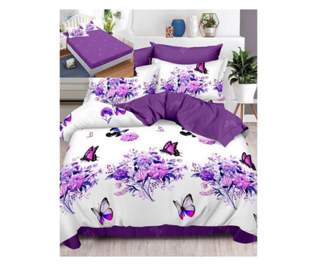 Zestaw cienkiej bielizny, 6-częściowe elastyczne prześcieradło, łóżko 2-osobowe, fioletowe kwiaty, fne-153