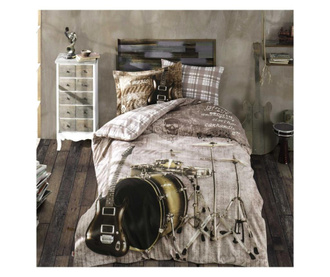 Спално бельо от 100% памук от поплин - единична подложка - Хоби студио - Рок музика кафяво - HB1-39