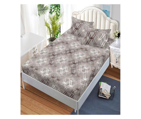 Покривало за легло с ластик + 2 странични възглавница за двойно легло, фине, сребърни линии, hbfj-116