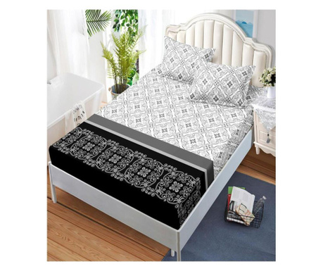 Покривало за легло с ластик + двустранна възглавница за двойно легло, фине, черно и бяло, hbfj-118