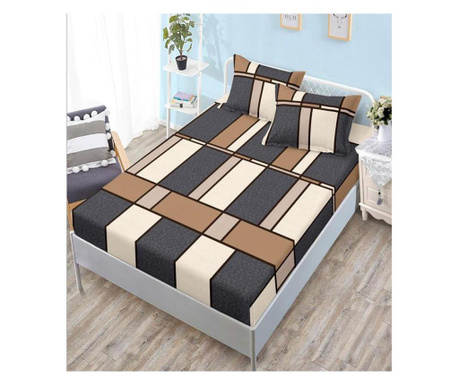 Покривало за легло с ластик + 2 странични възглавница за двойно легло, фини, цветни правоъгълници, hbfj-119