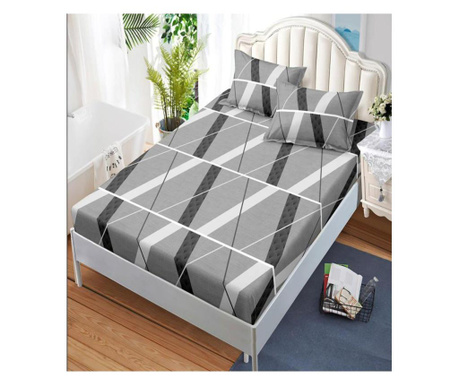 Покривало за легло с ластик + 2 странични възглавница за двойно легло, фине, бели линии, hbfj-120
