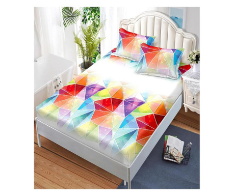 Покривало за легло с ластик + 2 странични възглавница за двойно легло, fine, rainbow, hbfj-136