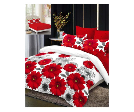 Zestaw cienkiej bielizny, elastyczne prześcieradło, 6 sztuk, łóżko 2-osobowe, czerwone kwiaty, fnce-87