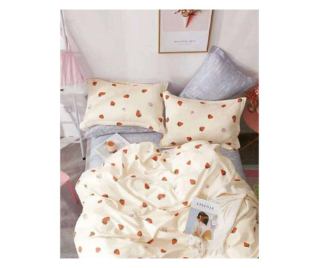 Комплект спално бельо 100% памук, 4 части, легло за 2 човека, ягоди
