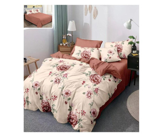 Комплект фин сатенено бельо, 6 части, двойно легло, Elegant Puffy, Рози, FNM-246
