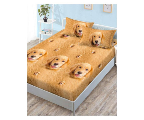 Narzuta na łóżko z gumką + 2 poszewki na podwójne łóżko, finet, labdrador dog, hbfj-108