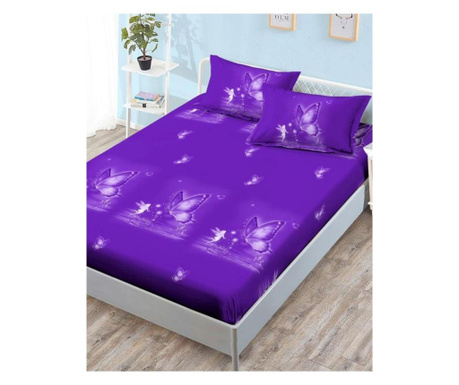 Narzuta na łóżko z elastyczną poduszką z 2 stron do podwójnego łóżka, delikatne, fioletowe motyle, hbfj-109