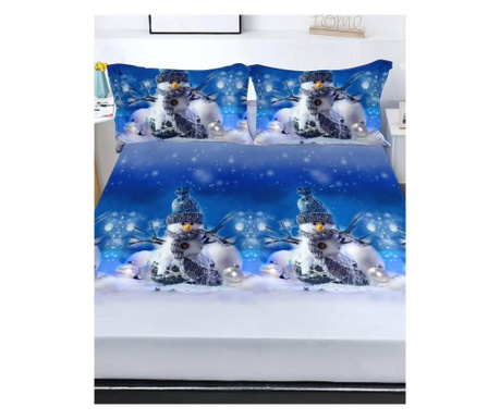 Narzuta na łóżko z elastyczną poduszką z 2 stron na łóżko podwójne, fine, snowman, hbfjc-02
