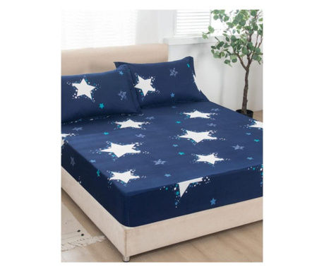 Покривка за легло + 2 калъфки за възглавници - Бели звезди