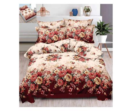 Комплект фин бельо, 6 части ластичен чаршаф, 2-местно легло, цветни рози, fne-158