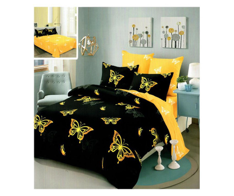 Комплект фин бельо, 6 части, 2-местно легло, Златни пеперуди, FN-C294