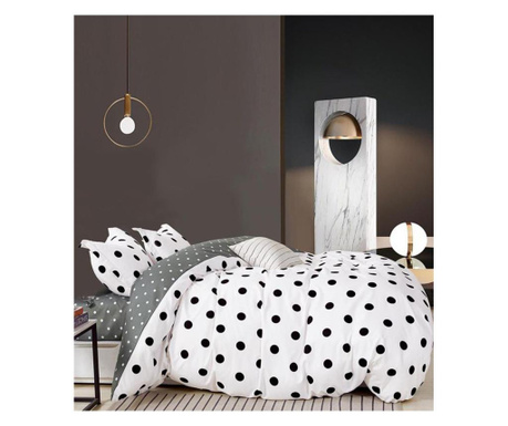 Комплект спално бельо Finet, 4 части, легло за 1 лице, черни и бели точки, FJ1-70