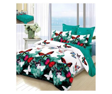 Комплект фин бельо, 6 части, 2-местно легло, цветни пеперуди, FN-C459