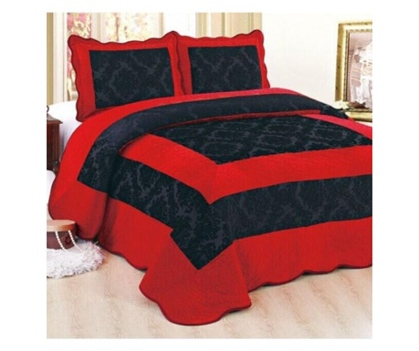 Кадифена калъфка за легло + 2 калъфки за възглавници - легло за 2 души - черно червено