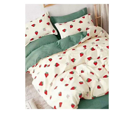 Комплект спално бельо 100% памук, 4 части, легло за 2 човека, ягоди