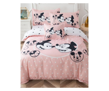 Изящен комплект спално бельо, 5 части, 2-местно легло, Pink Friends Mouse, FNP-03